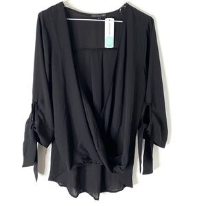 West Kei Black Draped Tie-Sleeve Blouse